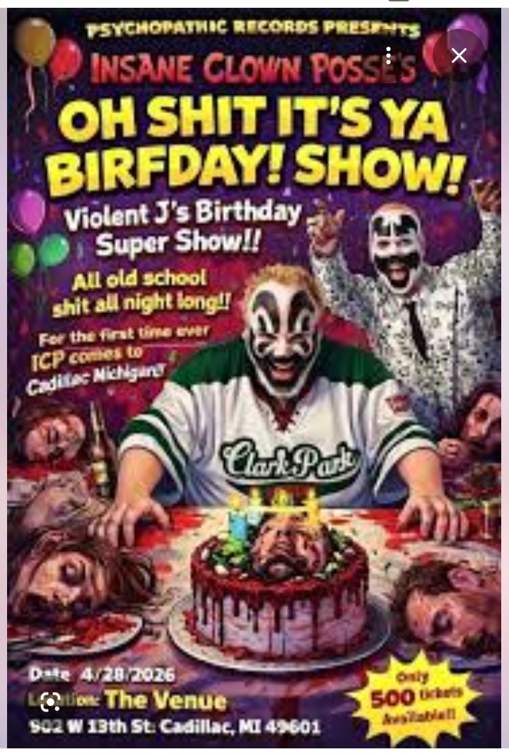 localclowncrew's tweet photo. 4.28 Cadillac, MI.
Oh Shit it ya Birfday! Show!
ft. #insaneclownposse
Free #grapefaygodogs, #veganGFDs, and more at Local Clown Crew - #JuggaloGrill https://t.co/tsXmuCTjPv
