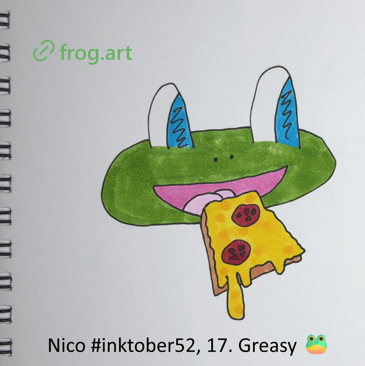 NicodeVries's tweet image. Nico #inktober52 #inktober52greasy #frog, 17. Greasy 🐸