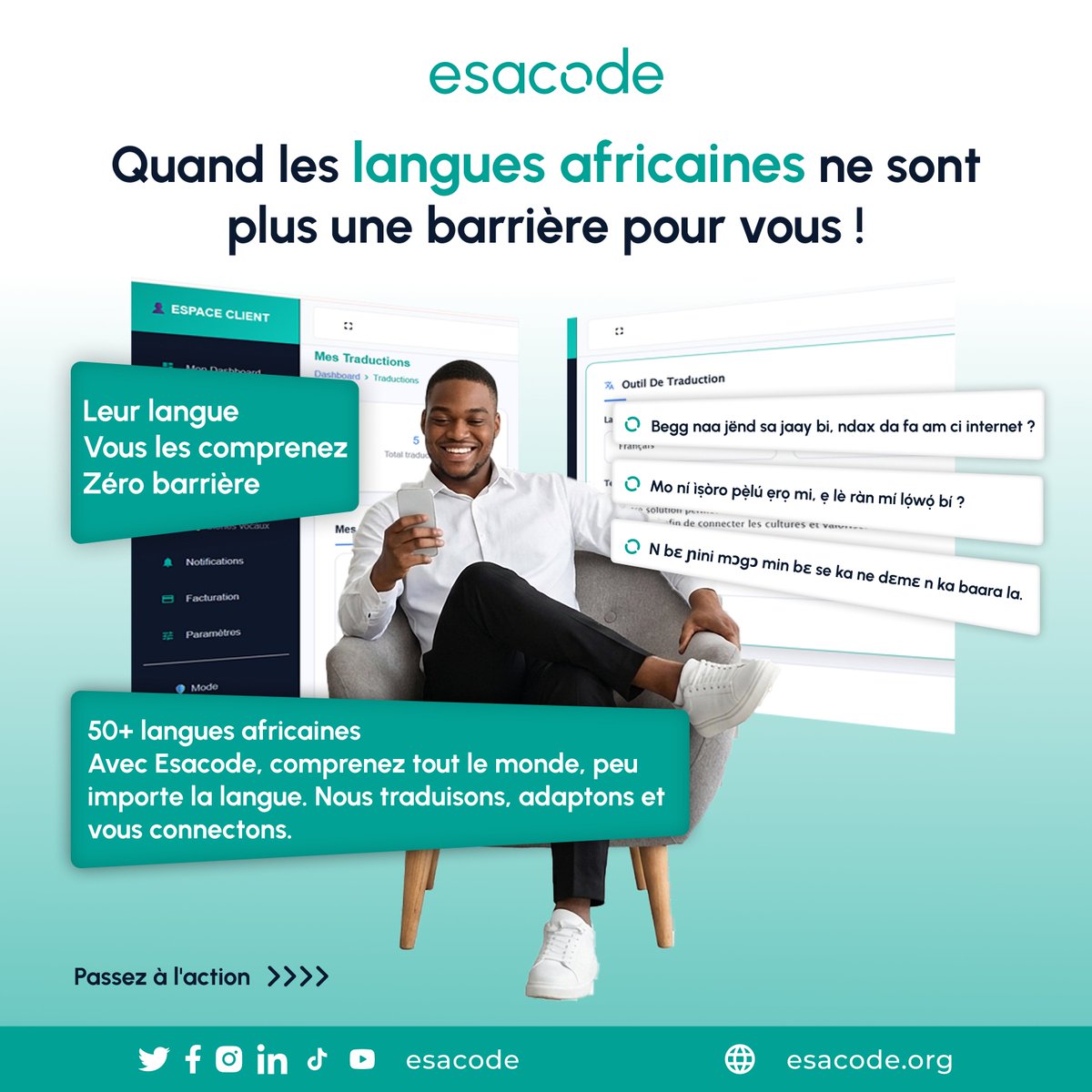 esacode01's tweet photo. Vos messages méritent d'être compris par tous ! 🌍 Traduction + conversion audio en 50+ langues africaines (Yoruba, Lingala, Dendi...). Rapprochez-vous de votre public avec Esacode. 📩 contact@esacode.org 
🌐 https://t.co/VzH1pODYP0
#Esacode #SolutionsNumériques https://t.co/ZL3tnzfhUQ