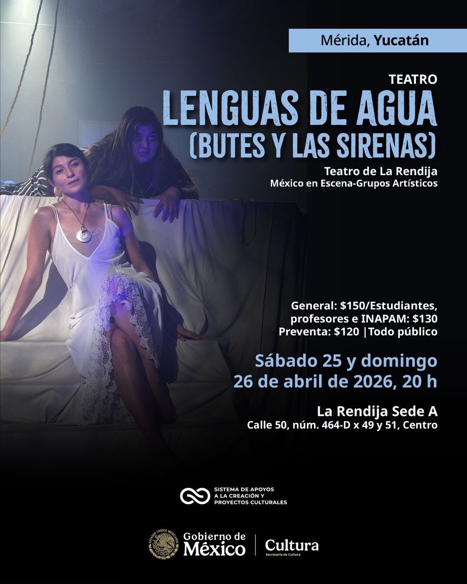 SistemaCreacion's tweet photo. Sumérgete en una experiencia fuera de lo común con "Lenguas de agua (butes y las sirenas)", que entrelaza música, cine y teatro para reimaginar un mito fascinante. Invita @TeatroRendija.

#Mérida
Reservaciones vía WhatsApp: 999 329 1313 https://t.co/5YUYJcuBs5