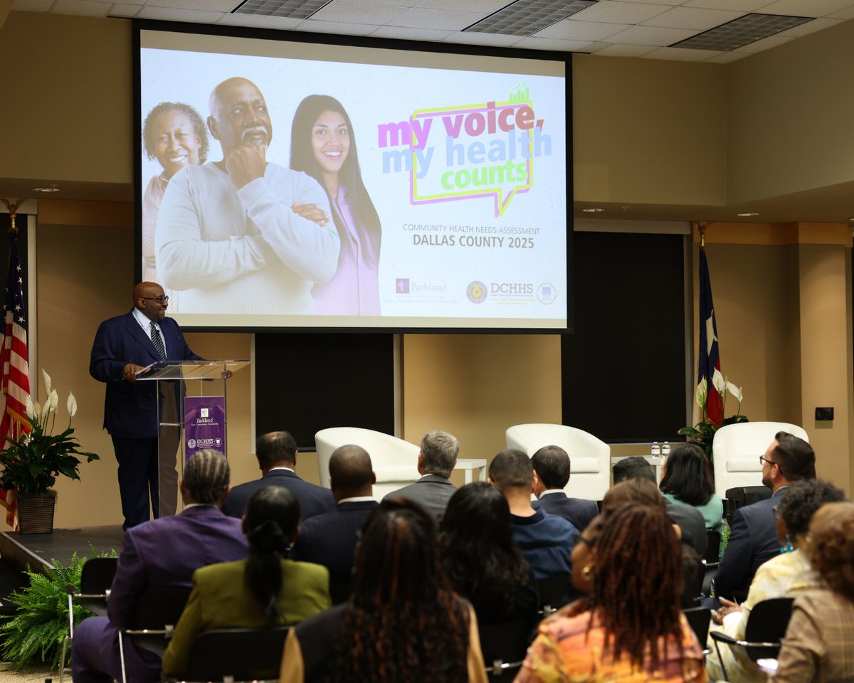 Parkland's tweet photo. Today Parkland and @DCHHS unveiled the 2025 Community Health Needs Assessment, a comprehensive report on the state of health across Dallas County. 

Thank you those who shared their voices and helped shape this work. Read the report here: https://t.co/xScFoFgQGF https://t.co/8ui6c7J9JU