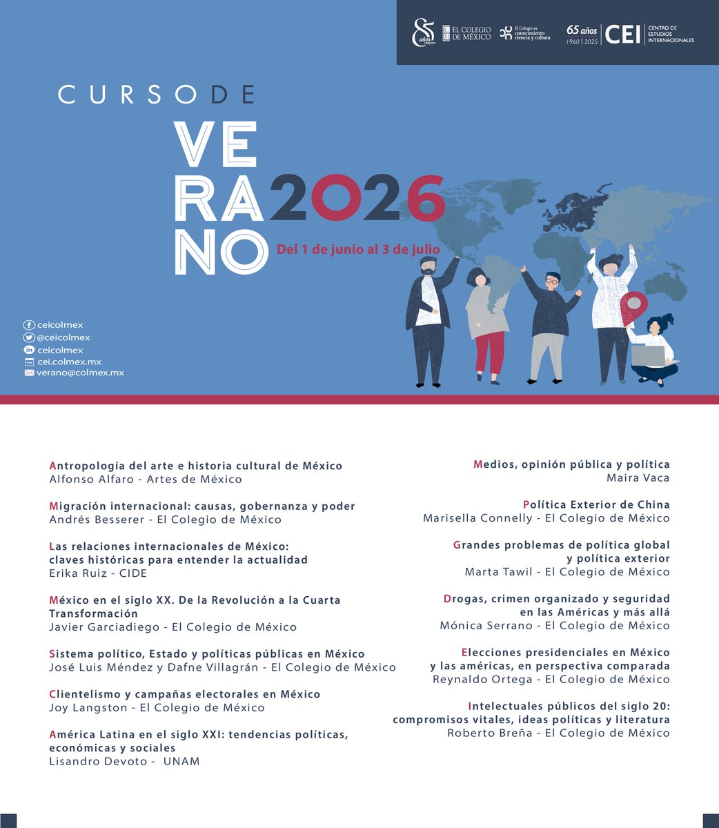 CEIColmex's tweet photo. 📢¡Convocatoria abierta para nuestro "Curso de verano 2026"!  Esta es tu oportunidad para tomar clases en
@elcolmex y ser parte de una experiencia académica única.

Consulta los requisitos💻https://t.co/IF8qGccVRB 

#curso #verano #convocatoria #migración #política #elecciones https://t.co/RNV1CMSbBb