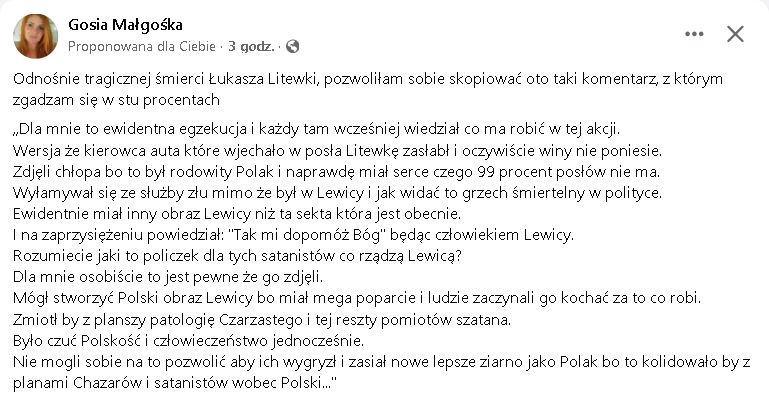 Coraz więcej wpisów tego typu. Ludzie kompletnie nie łykają narracji o wypadku.