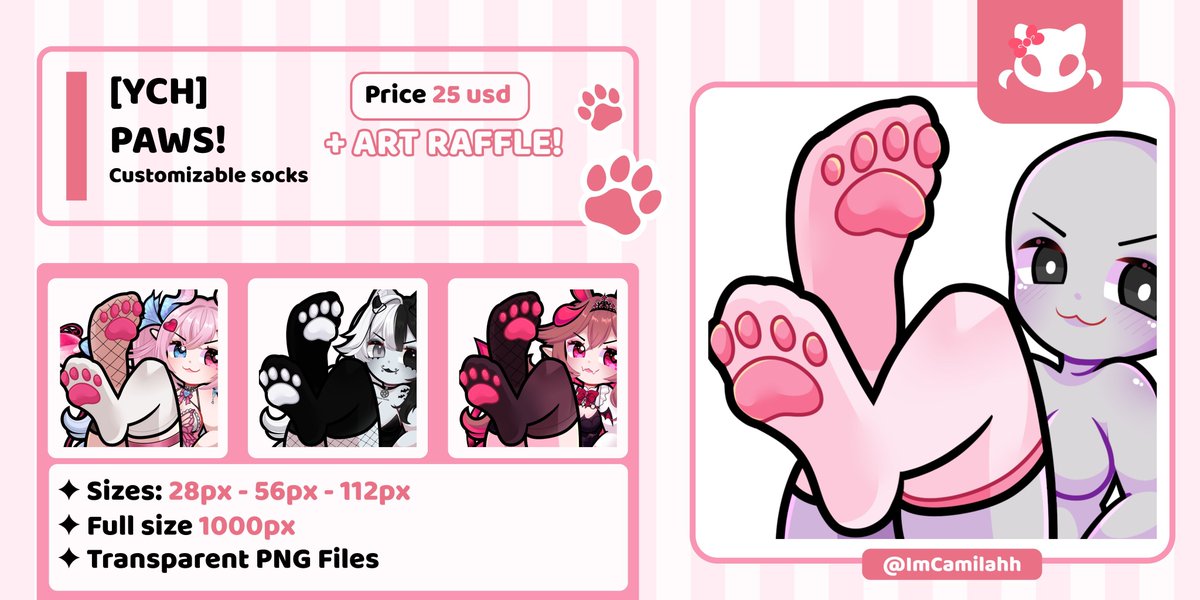 🐾| YCH Paws!

+Art Raffle: (ends in 48 hours)
✦Follow, ❤️ &amp; 🔃 
✦Reply your oc 

The ych are available in my Vgen!

✦ Shop: vgen.co/ImCamilahh

#raffle #emotes #VGenOpen #VTuberUprising #Vtuber #Vtuberart #ENVtuber #VTuberAssets #GIVEAWAY  #Paws