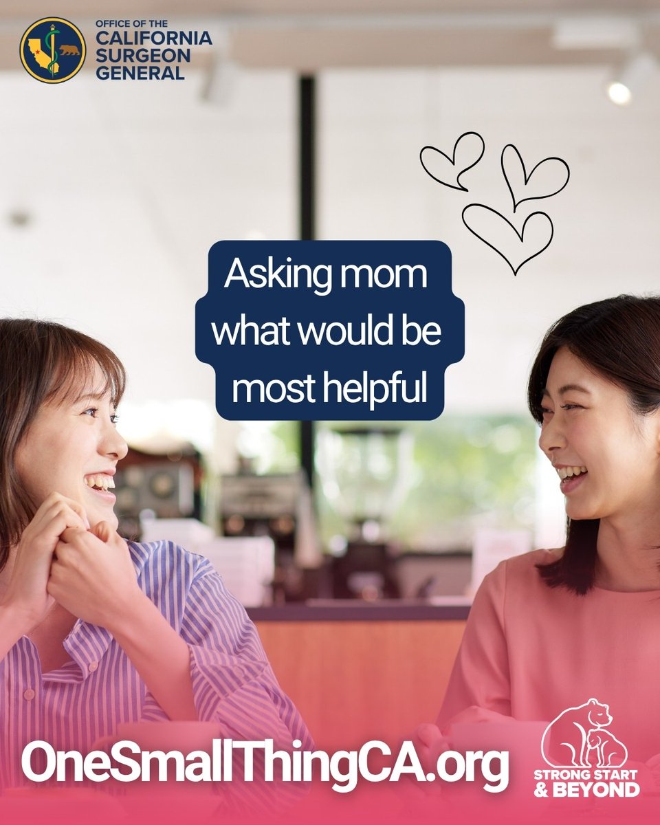 CA_OSG's tweet image. One small act of kindness can help a new mom be seen &amp;amp; supported during on the most challenging periods of their lives. 🩷

What's your one small thing to support a new mom in your life?

Learn more at OneSmallThingCA.org. #StrongStartAndBeyond #MaternalHealth #Postpartum