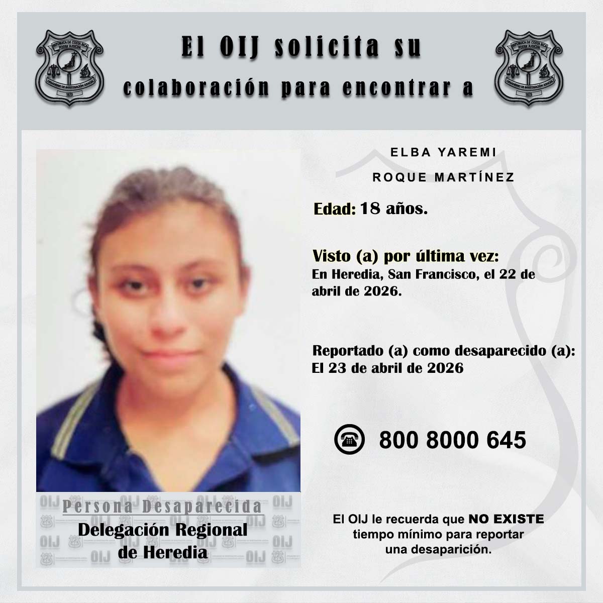 #DesaparecidosOIJ: La persona de la fotografía fue reportada como desaparecida.
<a href="/FiscaliaCR/">MinisterioPúblico CR</a>