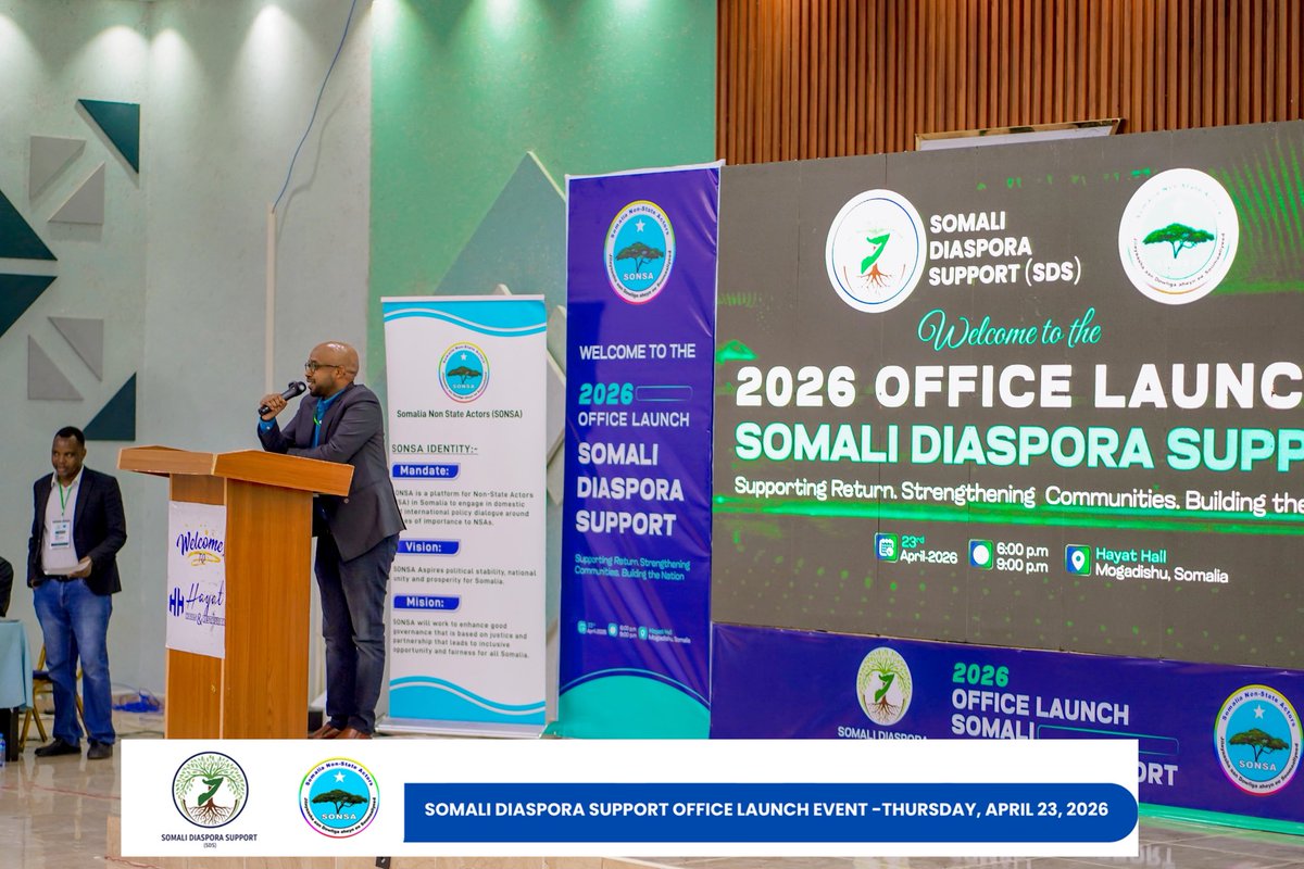 SdsSomalia's tweet photo. Somali Diaspora Support (SDS) Office officially launched at @SONSA_NSA Headquarters in Mogadishu 🇸🇴
A key step in supporting diaspora return, reintegration, and impact.
This is just the beginning.
#SDS #SomaliDiaspora #Mogadishu #SONSA https://t.co/AY37nozMUV