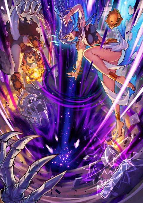 Zoe()さんとティオナのコラボ連作イラストまとめ・後編3枚です! クエストの目的地にたどり着いた二人はボスに遭遇する…! 最後の1枚がとってもハッピーな感じで一番お気に入り!