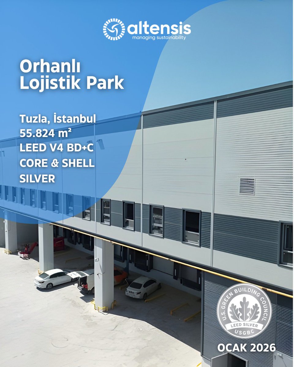 altensis's tweet photo. Sürdürülebilirlik odağında tasarlanan Orhanlı Lojistik Park; LEED v4 BD+C: Core &amp; Shell Silver kapsamında %35+ su tasarrufu, minimum %25 enerji verimliliği ve düşük emisyonlu malzemelerle öne çıkıyor.

#Altensis #Sürdürülebilirlik #YeşilBina #LEED https://t.co/a7HVM1yKw3