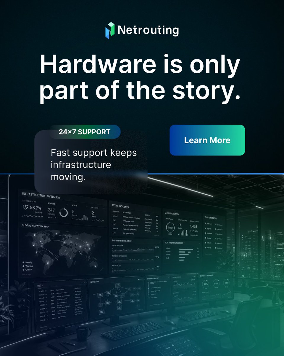Netrouting's tweet image. Hardware is only part of the story.
Fast response, expert support, and operational reliability matter just as much as the infrastructure itself.
A stronger service model supports every deployment.
→ netrouting.com/service-and-su…

#Hosting #Support #Infrastructure #BareMetal
