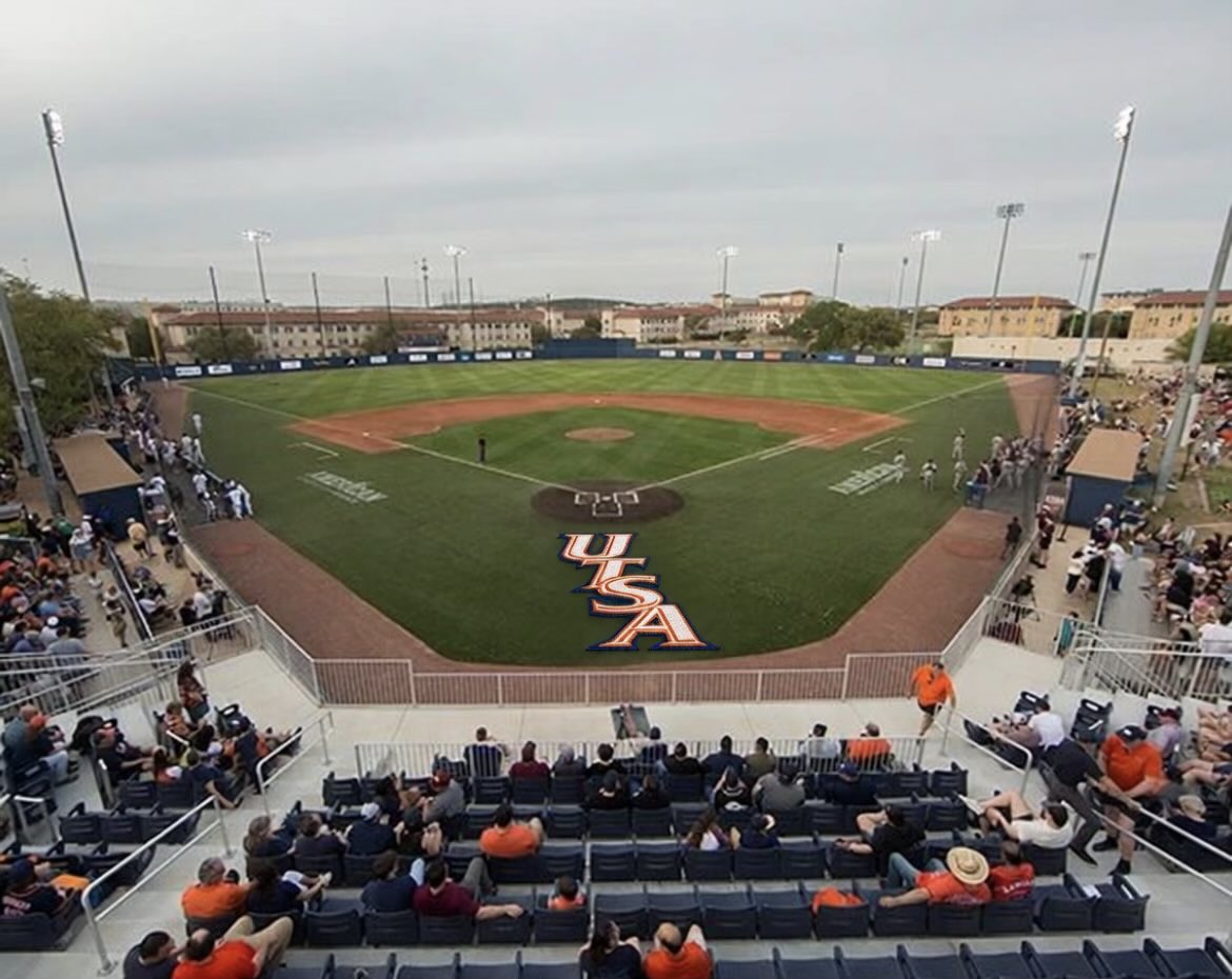 Rowdy__Rock's tweet image. Any chance we could get the UTSA logo from the baseball caps or the rowdy head painted on the turf behind home plate instead the conference logo that isn’t even filled in @DrBradSmithUTSA ? 

Created this in Grok. 

⚾️ 🤙 #UTSA