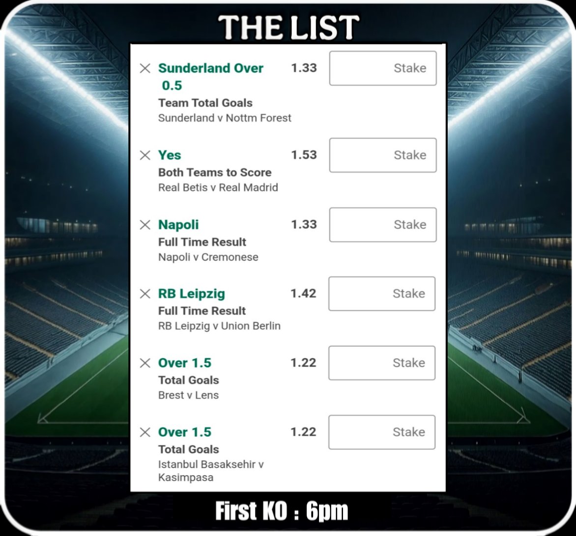 THE LIST 📝

First KO : 6pm
 
6 Selections for today that I like, you can pick and choose from the list to make your own bet, all six to win can be found at best odds of 5.78

England 🏴󠁧󠁢󠁥󠁮󠁧󠁿 
Spain 🇪🇸 
Italy 🇮🇹 
Germany 🇩🇪 
France 🇫🇷 
Turkey 🇹🇷