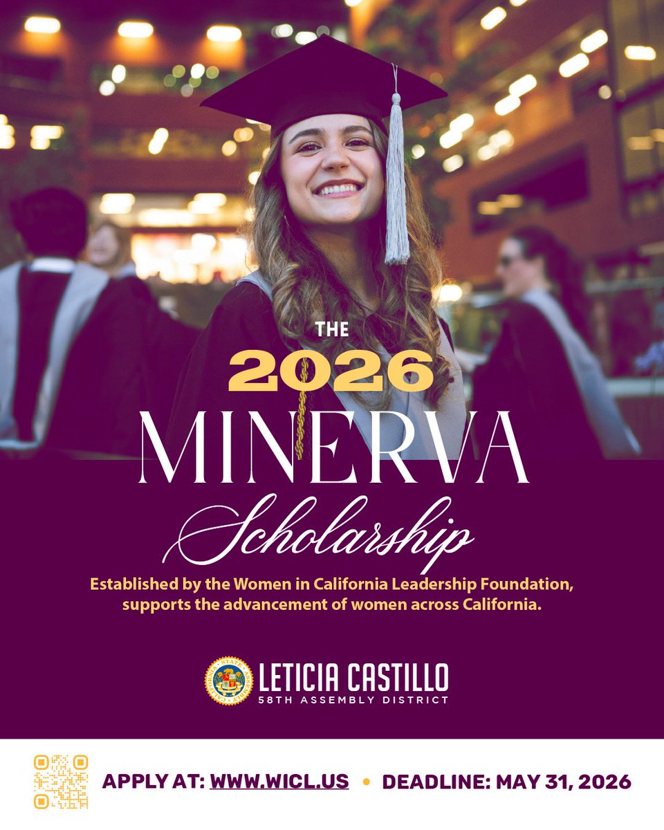 asmcastillo's tweet photo. Looking for help with college? 

The Women in CA Leadership Foundation’s Minerva Scholarship Program is now accepting applications!

Deadline: May 31, 2026, at 11:59 p.m.

¿Buscas ayuda con la universidad?

¡El Programa de Becas Minerva de la Fundación Women in CA Leadership ya está aceptando solicitudes!

Fecha límite: 31 de mayo de 2026 a las 11:59 p.m.