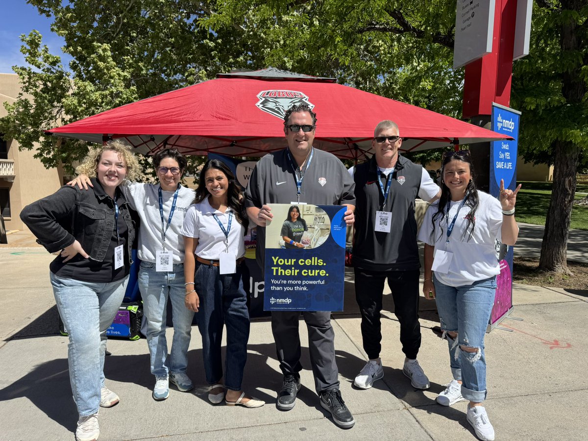 RyanMcNamee's tweet photo. Grateful to be partners with @nmdp_org and @TalleyBoneMarro Our 2nd Annual @UNMLoboFB Marrow Donor Drive added 329 new members to the NMDP Registry #GetInTheGame #SaveALife 🐺🤘💙💚❤️🩶 https://t.co/KorB5Sg1gV