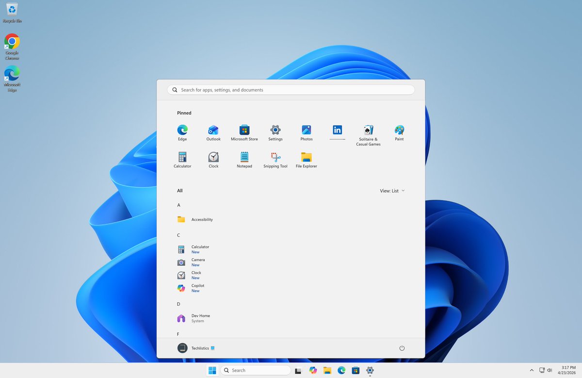 Techlistics's tweet photo. The new Start Menu on Windows 11 25H2. The apps can appear in three ways: Category, Grid, and List. The new Start Menu isn't available for all Windows users. Do you have this new menu on your Windows 11 PC?
#Windows #Windows11 #StartMenu #Techlistics #Menu #PC #Apps #Education https://t.co/FvNgg99vq7