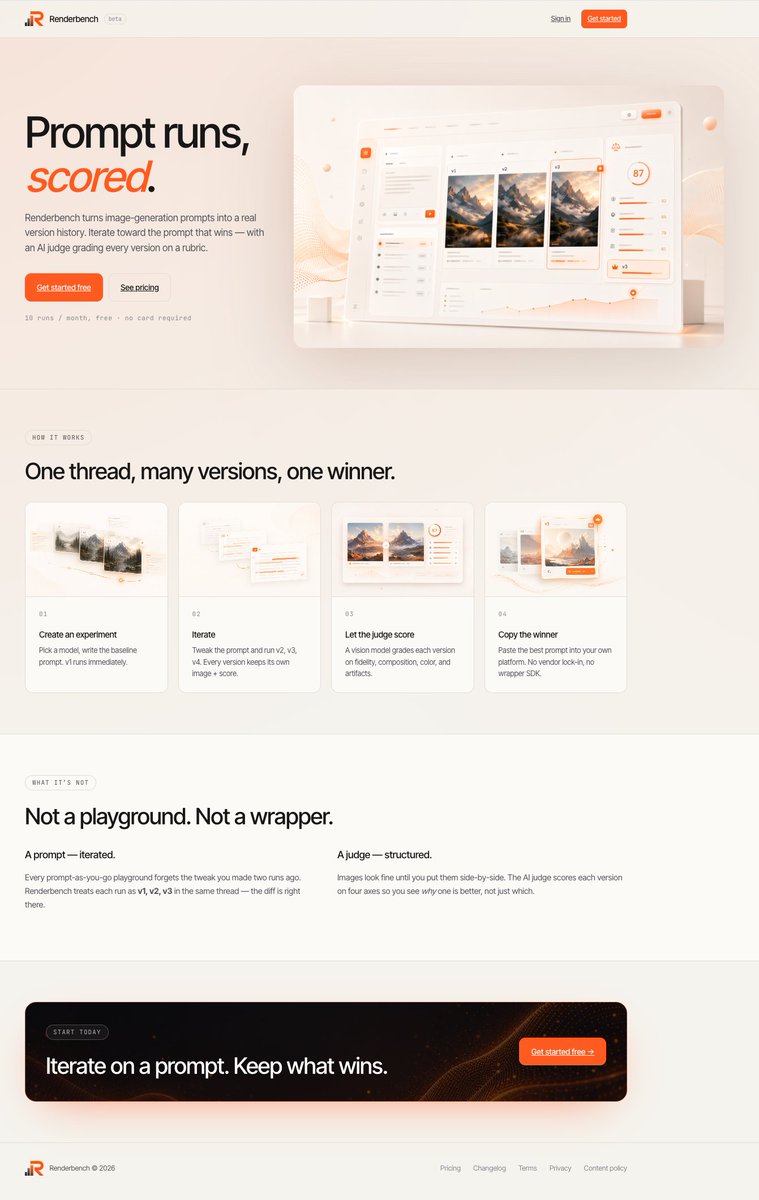 Shipping fast because the AI curve is not slowing down.

With GPT Image Gen 2.0 released earlier this week and GPT 5.5 out today, I refreshed the Renderbench landing page.

Went from a simple, text-heavy layout to a more visual one that better reflects what the product does.