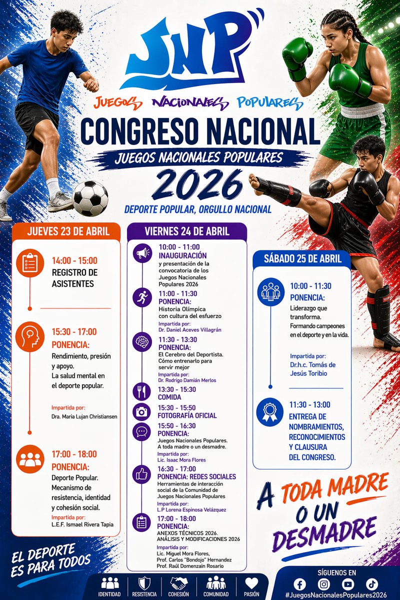 jnpopulares's tweet photo. Arranca nuestro congreso 2026, ya son 19 años de trabajo por el deporte social y comunitario. @conadeoficial https://t.co/QXiRiOzkGc
