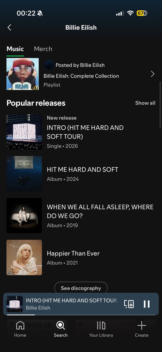 ifitriedtoleave's tweet photo. ik it’s not a proper release but seeing ‘new release’ on billie’s spotify made me shed a tear. https://t.co/tS9FoegYyC