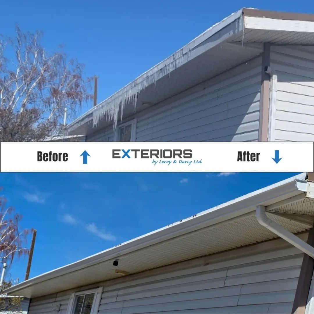 Exteriorsld's tweet image. Fresh install in Lethbridge! 🛠️✨
​Say goodbye to icicles and hello to proper water diversion. We installed new @RoyalBP white aluminum eavestroughs to keep this foundation dry and the roofline clean. 🏠💧
​Get a free quote:
🔗 exteriorsld.com
📞 (403) 327-9113
​#YQL