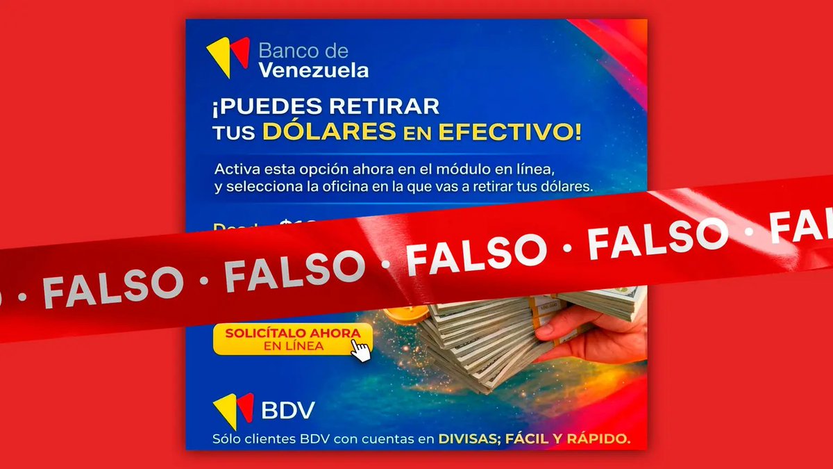 Es falso que el Banco de Venezuela activó opción para retirar divisas en efectivo

La cuenta de Facebook que difundió la información nunca fue un canal oficial del BDV, actualmente se encuentra eliminada o restringida:

cazadores.info/es-falso-que-e…