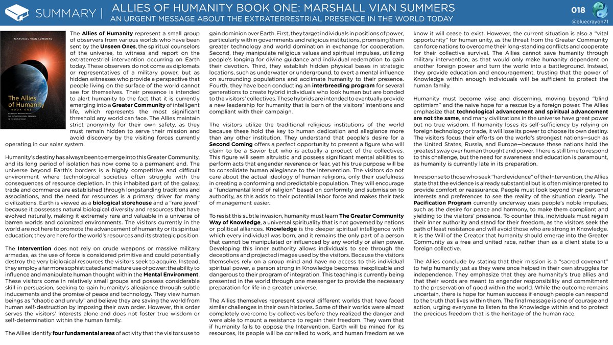 bluecrayon71's tweet photo. Allies of Humanity @marshallsummers 

📕https://t.co/Ss9p5iaGuB
Allies of Humanity - Book 01

#AlliesOfHumanity #GreaterCommunity #ExtraterrestrialIntervention #HumanFreedom #TheWayOfKnowledge #MentalEnvironment #PacificationProgram  #InterbreedingProgram #BiologicalResources https://t.co/8LwsljLP08