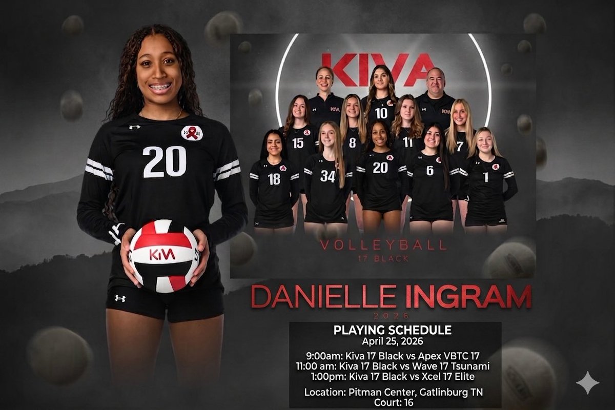 daniellevb2027's tweet photo. 🏐 Gatlinburg bound for the UA Showdown in the Smokies! 🏔️ Catch us this Saturday, April 25, at the Pitman Center (Court 16).
Schedule:
9:00 AM vs. Apex VBTC 17
11:00 AM vs. Wave 17 Tsunami
1:00 PM vs. Xcel 17 Elite
Let’s go! 💪🔴⚫️
#KIVA #Volleyball #Classof2027 #Gatlinburg https://t.co/SsDPQsZwRt