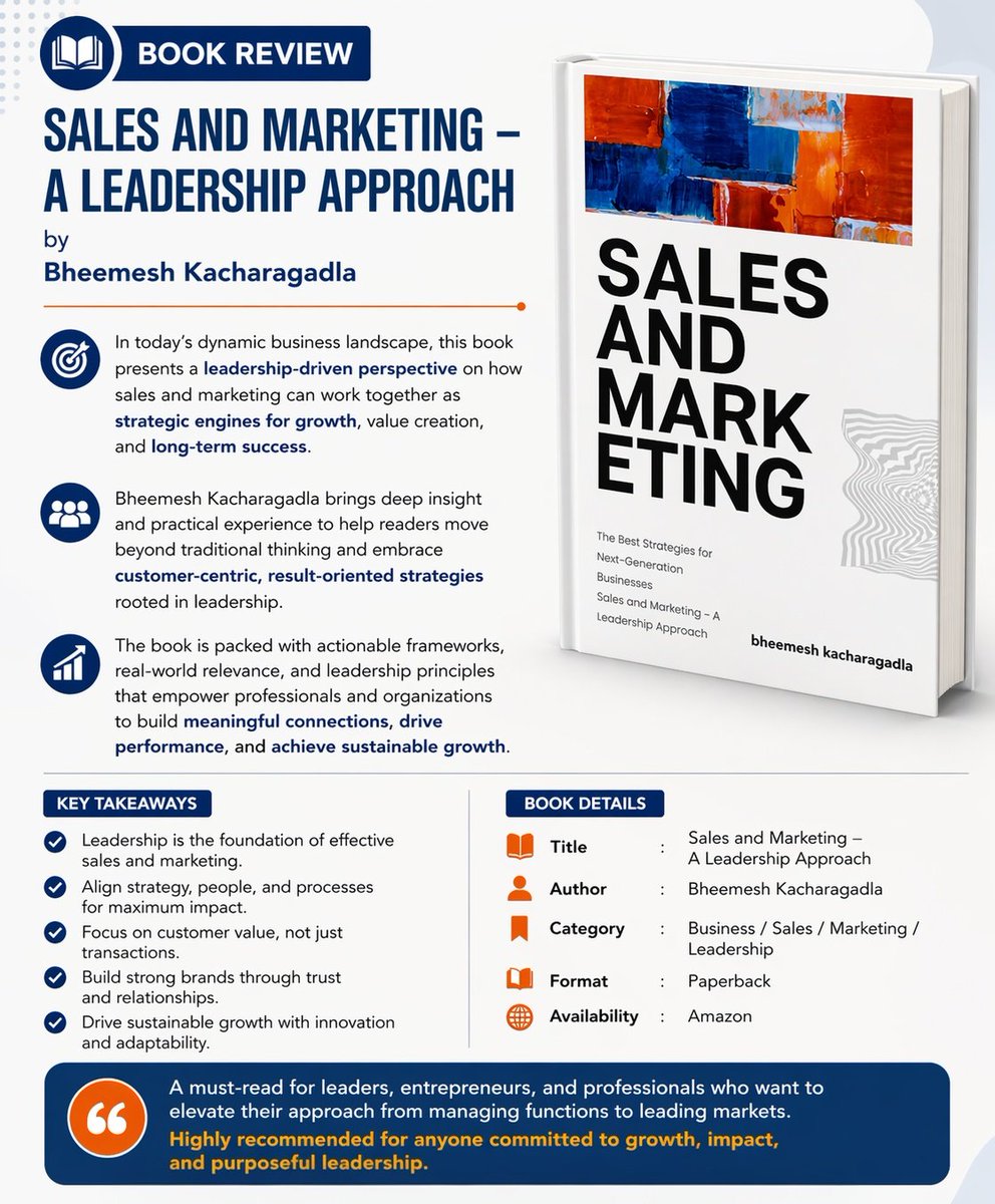 KACHARAGADLA's tweet image. 📘 Sales and Marketing – A Leadership Approach by @KACHARAGADLA

A must-read for professionals &amp;amp; entrepreneurs.

Start reading: amzn.in/d/01HJH1qK

#Sales #Marketing #Leadership #BusinessGrowth