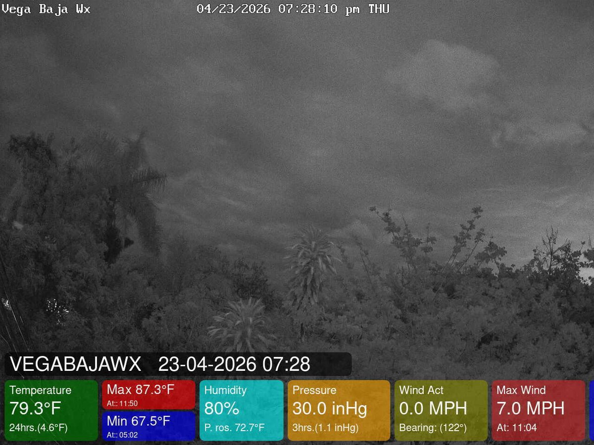 VegaBajaWx's tweet image. April 23, 2026 at 07:30PM Vega Baja #PuertoRico #weather #prwx #Wx