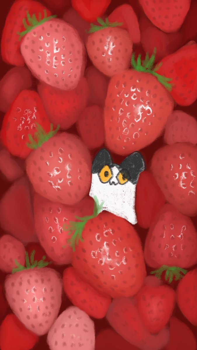 Konpota0123's tweet image. にゃんこといちご
 #いらすと  #イラスト #illustration