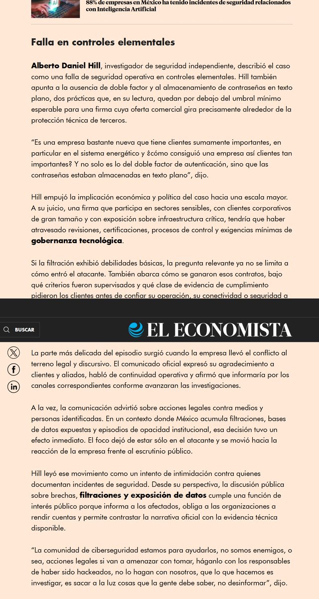 ADanielHill's tweet photo. Recien publicada la nota donde me etrevistaron sobre #BEPRIME   

Hackean a firma mexicana de ciberseguridad que protege a Alsea y a Los Sultanes de Monterrey

https://t.co/fRSSovm8Iw https://t.co/d0dciHJT8i