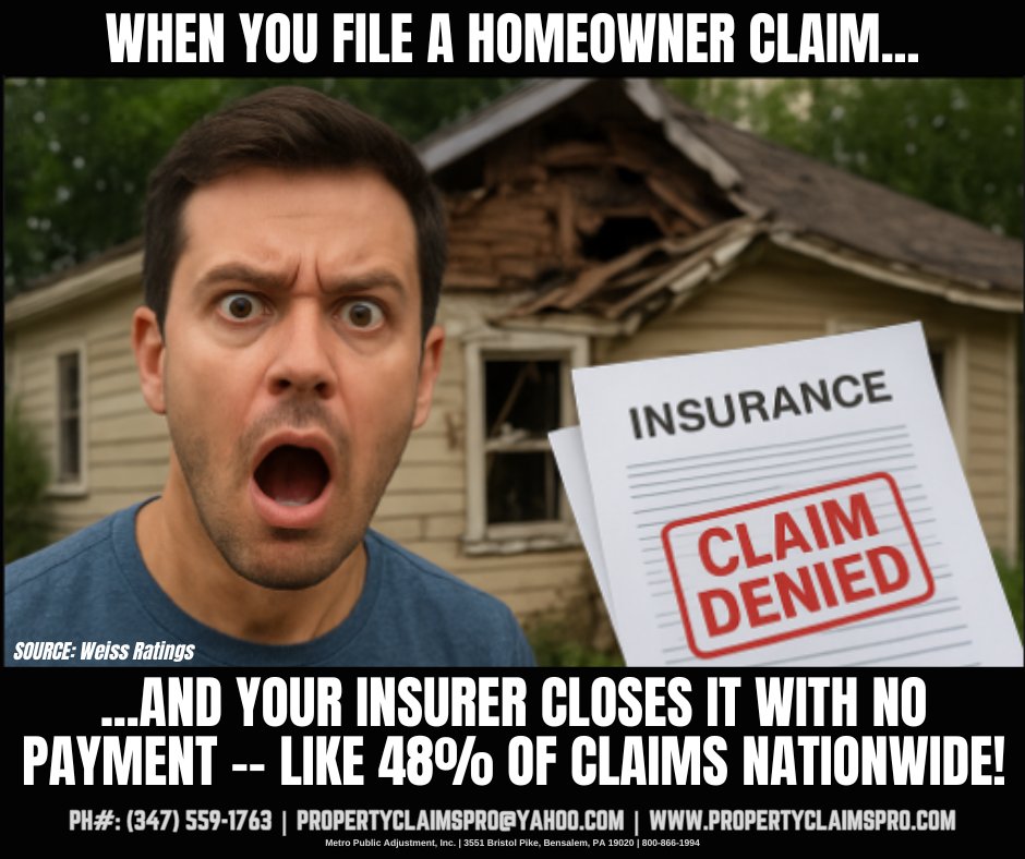 PropertyClmPro's tweet photo. Don't end up one of the 48%. Get the professional representation you need on your #homeownerclaim from the start! 👉 https://t.co/dtkKPA4vfq #homeowner #homerepair #insuranceclaim #fire #flood #roof #propertydamage #stormdamage https://t.co/170mJnp4R1