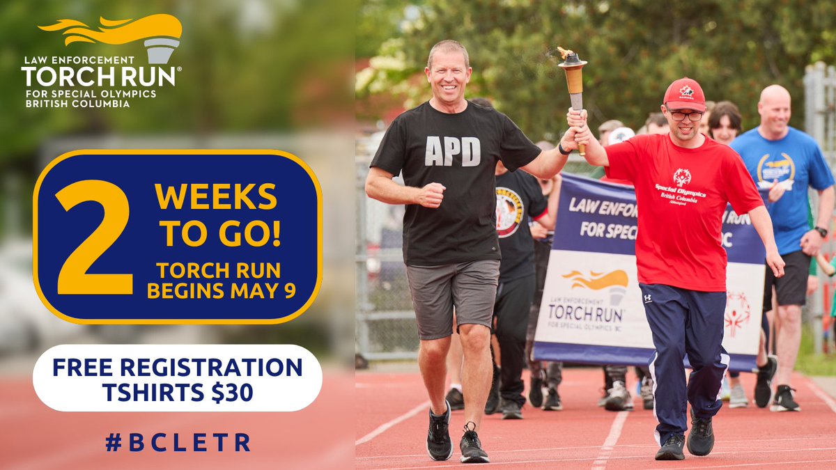 BCLETR's tweet photo. Only 2️⃣ weeks until the 2026 BC Law Enforcement Torch Run® begins! 🔥 Join us as we celebrate  inclusion and raise funds to support  @SpecialOBC athletes with intellectual disabilities! 💙 #BCLETR

👉 Find a Torch Run event: https://t.co/aN7VDb940M https://t.co/ITHVVTLcnW