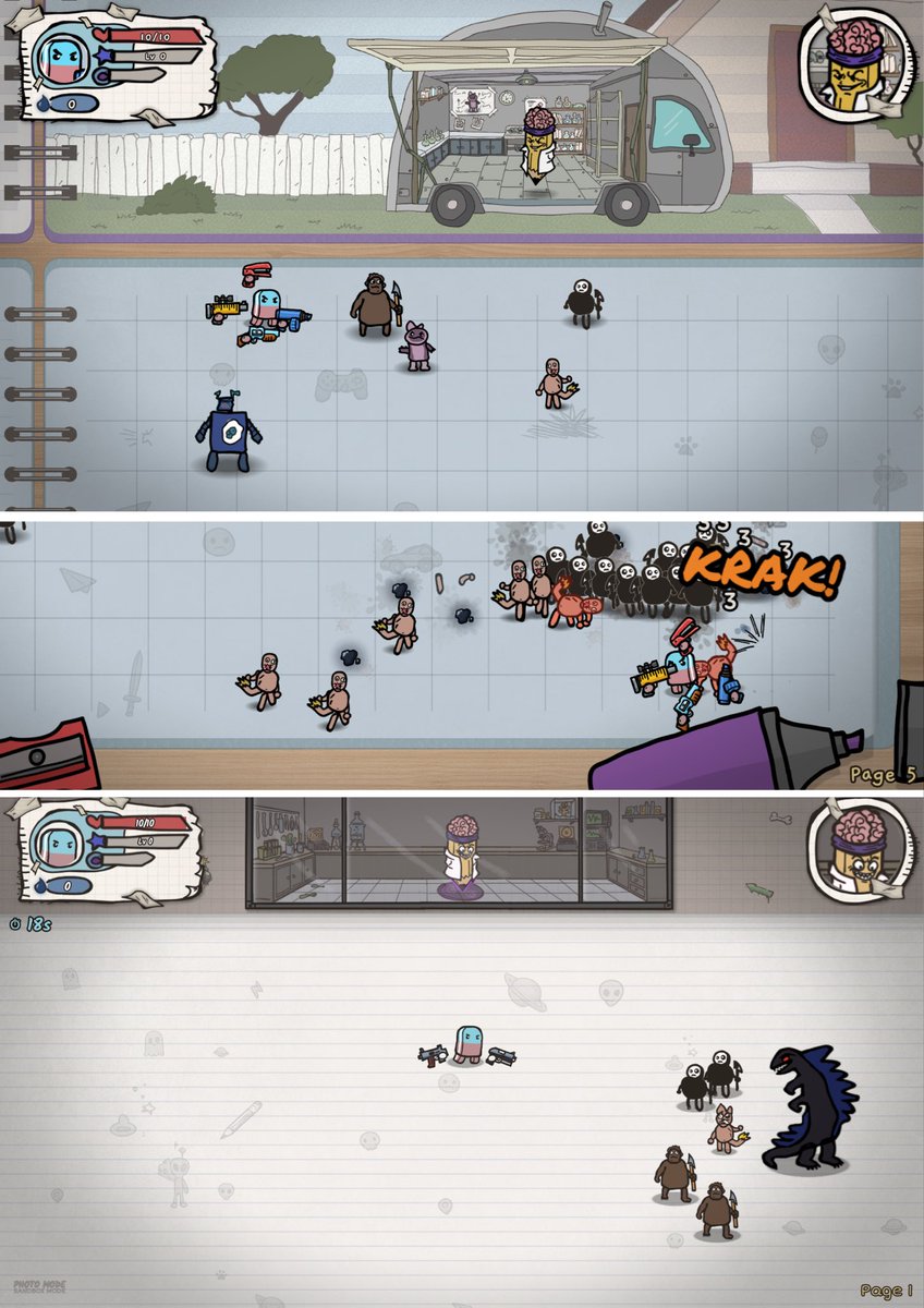 supertulgames's tweet photo. Progress update on JERÓNIMO — a bullet heaven roguelite illustrated by my 6-year-old nephew.

He still doesn't know he's the lead concept artist 🎨

Solo dev, built in Godot. Here's where we are ↓ https://t.co/KjPDHs94qL
