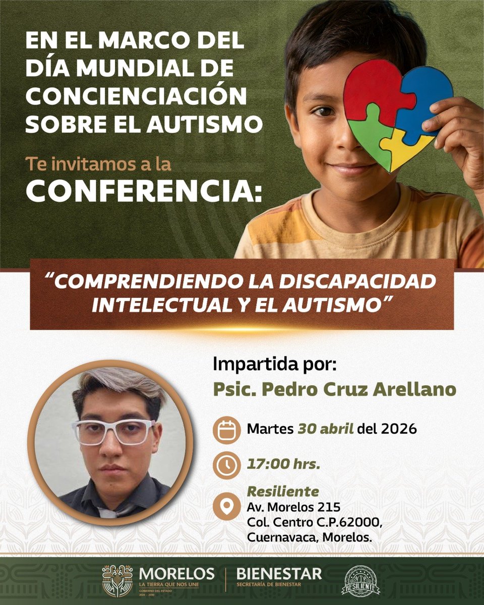 DisplayNoticias's tweet image. 💙🤝 La Secretaría de Bienestar respalda actividades de sensibilización e inclusión para familias con niñas y niños con TEA.
📅 Conferencia: 30 de abril, 17:00 h en Proyecto Resiliente, Cuernavaca.

#Bienestar #Inclusión #TEA #Morelos #LaTierraQueNosUne