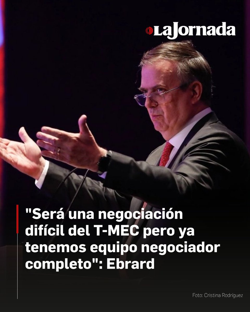 lajornadaonline's tweet photo. El secretario de Economía, Marcelo Ebrard, advirtió que la revisión del Tratado entre México, Estados Unidos y Canadá, cuya primera ronda formal de conversaciones arrancará el próximo 26 de mayo, será una negociación difícil.

Al mismo tiempo, destacó que México ya cuenta con su equipo negociador integrado, luego de que en los últimos días se incorporaron tres figuras clave: el secretario de Agricultura, Julio Berdegué; el titular de Nacional Financiera, Roberto Lazzeri, y la funcionaria Altagracia Gómez.

Más información en: https://t.co/N7bc9XnQTK