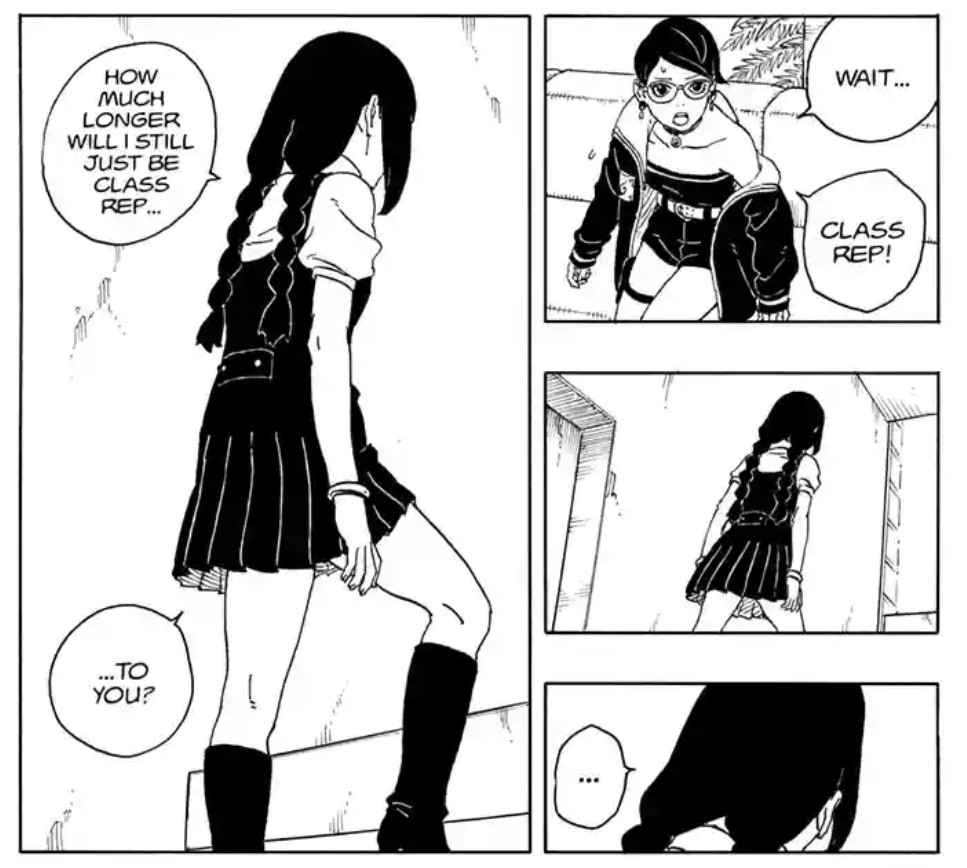Parte del crecimiento de Sumire sera aceptar que Boruto y Sarada tienen una historia compartida y consolidad de años, Construir su identidad más allá de la ex representante de la clase y superar sus sentimientos unilaterales así como hicieron Ino y Naruto en su momento