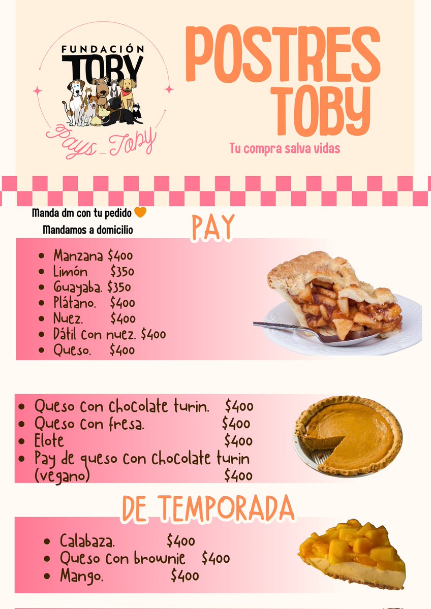 Por que ustedes lo pidieron!!

Les presentamos el menú actualizado de los pays toby.

Pide el tuyo por dm! Tu compra salva vidas!