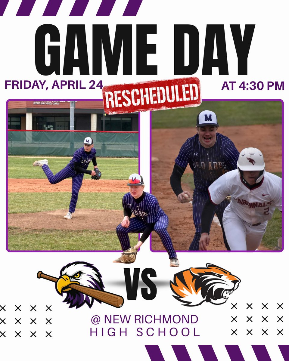 oldabebaseball's tweet photo. GAMEDAY: NEW RICHMOND SERIES FINALE
The Abes travel to New Richmond this afternoon for the rescheduled conference series finale.
First pitch at 4:30 PM. 🦅
#OldAbeBaseball #onamission #BigRiversConference https://t.co/9mKxWzlmAL