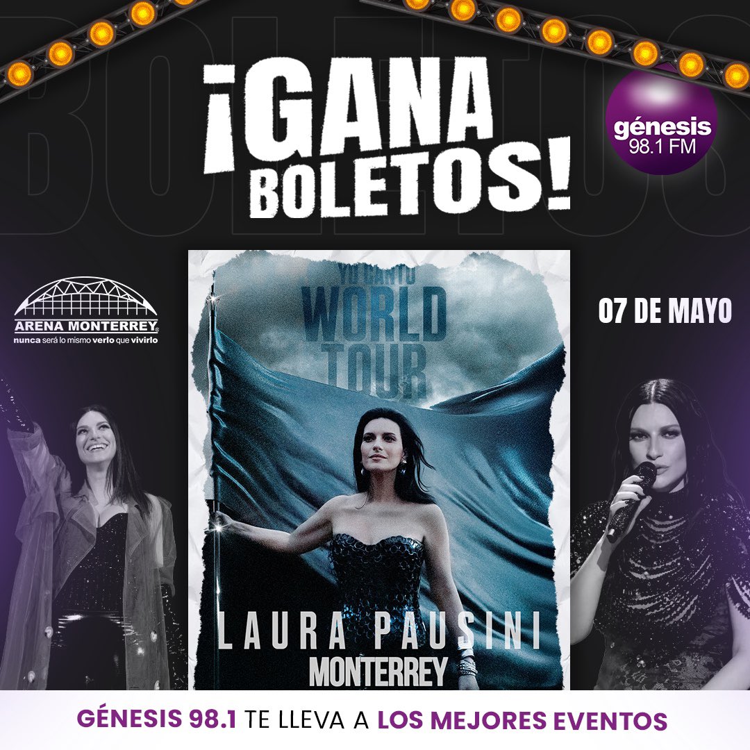 genesis981fm's tweet photo. ¡Participa por un pase doble 🎟️✨para ver a LAURA PAUSINI en la ARENA MONTERREY🇮🇹🎶!

🎁Solo sigue estos pasos y ya estarás participando:
✅Comenta tu nombre Completo
✅Etiqueta a tu acompañante 
✅Comenta cual es tu canción favorita de ella y por qué 

Mucha suerte🍀✨ https://t.co/6cW4UJRWBB