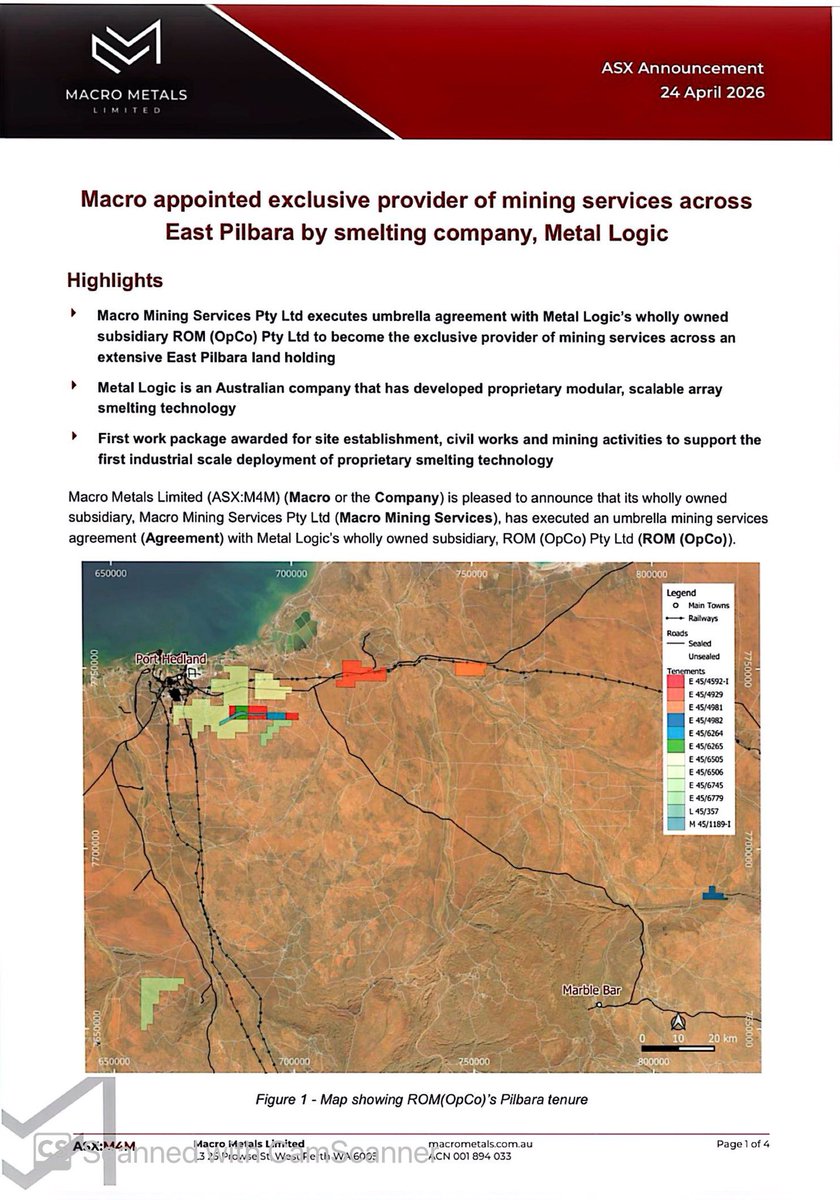 SalvadorMaurice's tweet image. #M4M

Macro appointed exclusive provider of mining services across East Pilbara by smelting company, Metal Logic

Macro Mining Services Pty Ltd executes umbrella agreement with Metal Logic's wholly owned subsidiary ROM (OpCo) Pty Ltd to become the exclusive provider of mining