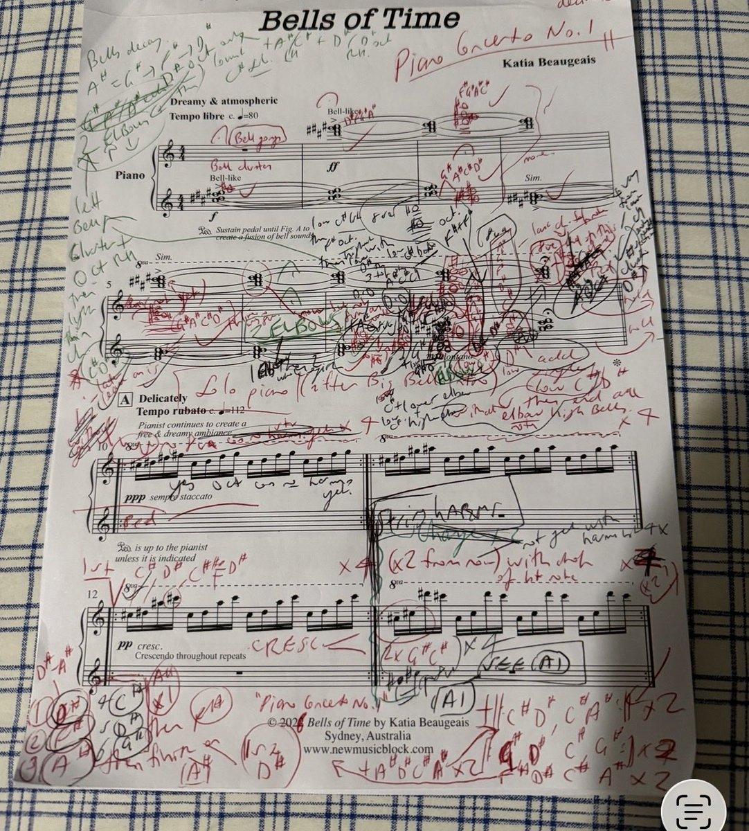 KatiaComposer's tweet photo. My first 🎹 Concerto… There are 40 more sketch pages like this so far! 🤪

“Piano Concerto No.1: Bells of Time”🔔 
Premiere @The_ASO 7+8 August 2026
With @khconductor conducting! 
#PianoConcertoBellsofTime #KatiaBeaugeais #NewPianoConcerto #SymphonyOrchestra #BellSounds https://t.co/5JwUG7Y8sK