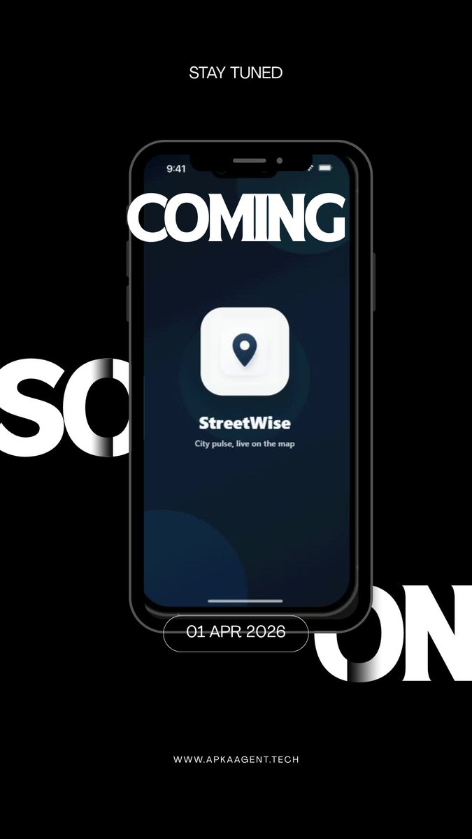 ApkaAgent's tweet image. Your city has been talking. You just haven't been listening… yet. StreetWise drops 01.04.2026 👀🗺️

#apkaagent #launching #application #aiapp