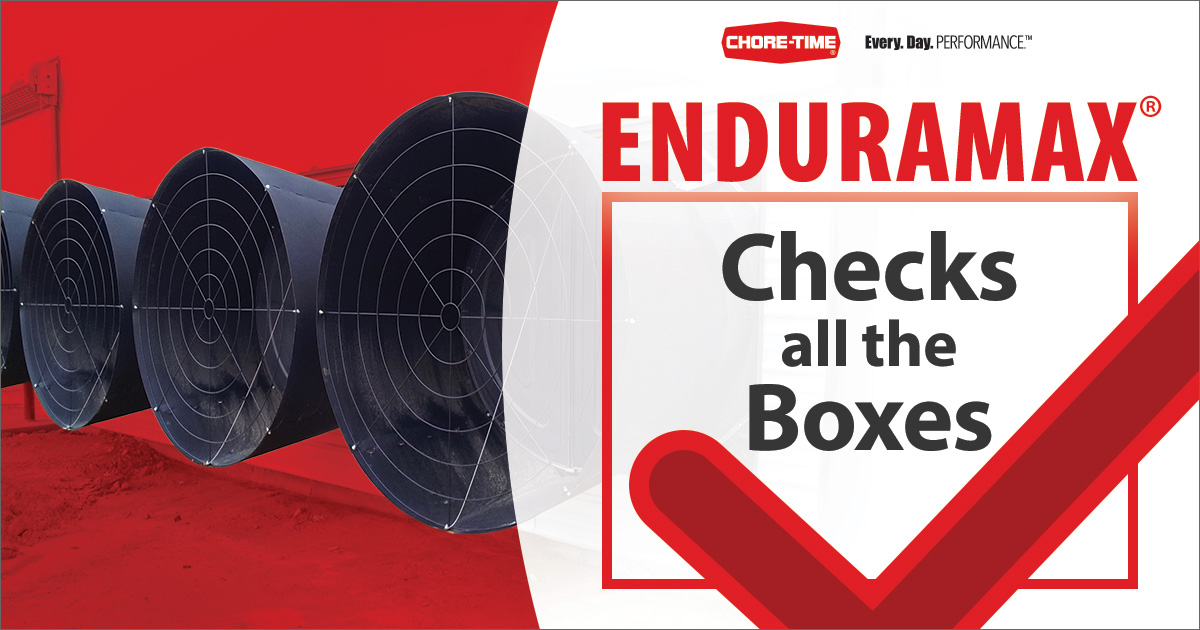 choretime's tweet photo. ☑️ Produces maximum CFM
☑️ Optimizes efficiency
☑️ Handles high static pressure conditions with varying outside conditions
☑️ Provides reliable performance
 
EnduraMax® Fans check all the boxes. Talk to your local Chore-Time distributor to improve your poultry house ventilation. https://t.co/xx38Wu59hI