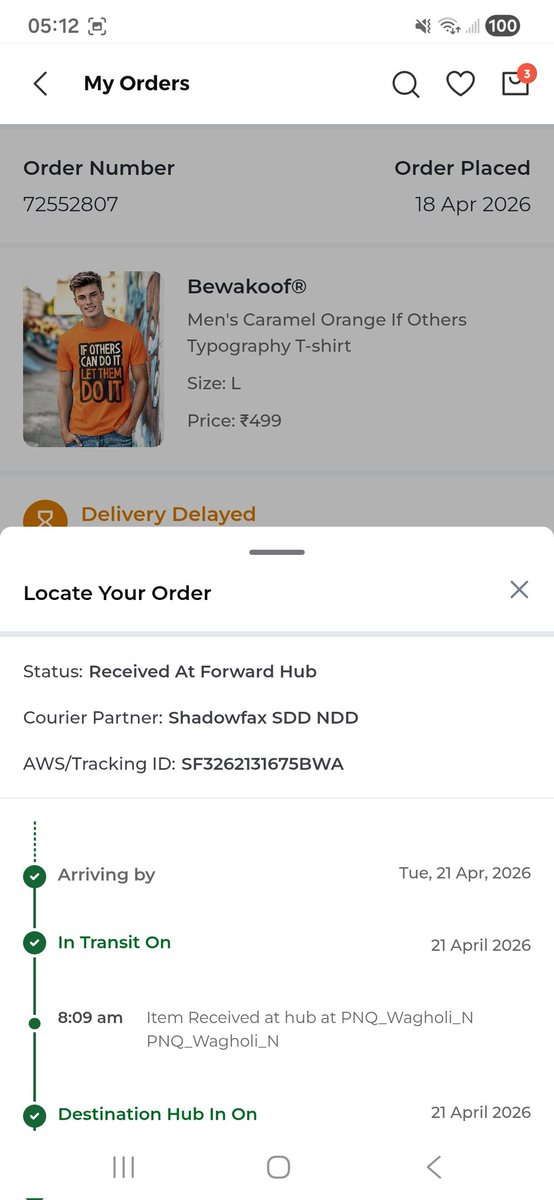 santanujoshi's tweet photo. @shadowfax_in @delhivery @bewakoof @thesouledstore the shadowfax is the worst delivery partner,requesting every one stop using their services, use @delhivery they are the best. @shadowfax_in chor hai and useless they are here to destroy the business. https://t.co/rFxG78JZr6