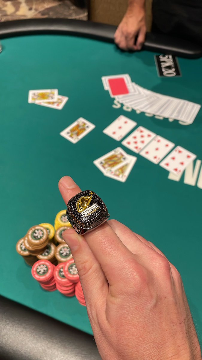 blur5f6's tweet photo. RING ACQUIRED!!!! @UncleRonAA favorite hand pocket Jacks and I needed it on the river! LFG! #RUNGOOD https://t.co/rHWIR0RyKN