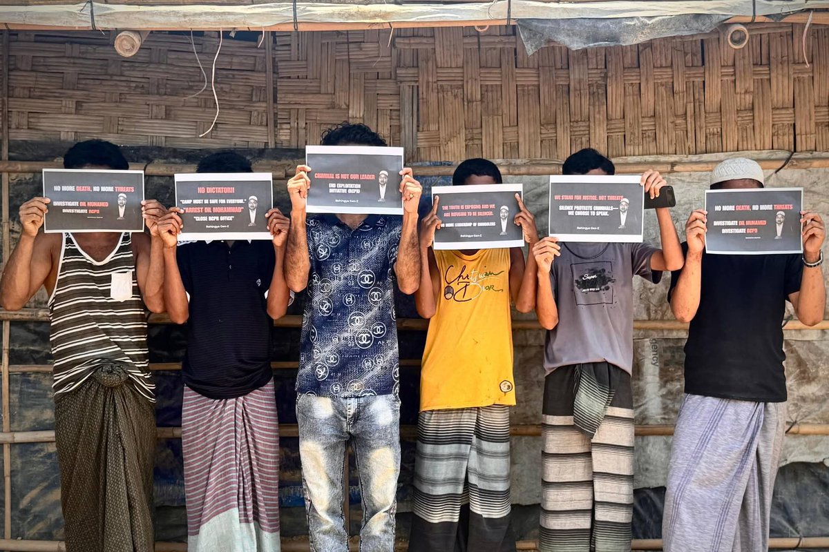 RoGenz46's tweet photo. (1/3) Rohingya Gen-Z and the wider community are becoming increasingly aware of the serious allegations linked to Dil Muhammad. In response, many—especially young people—are raising their voices peacefully and in an organized way, holding posters and demand justice. https://t.co/LrMg2QQyOo