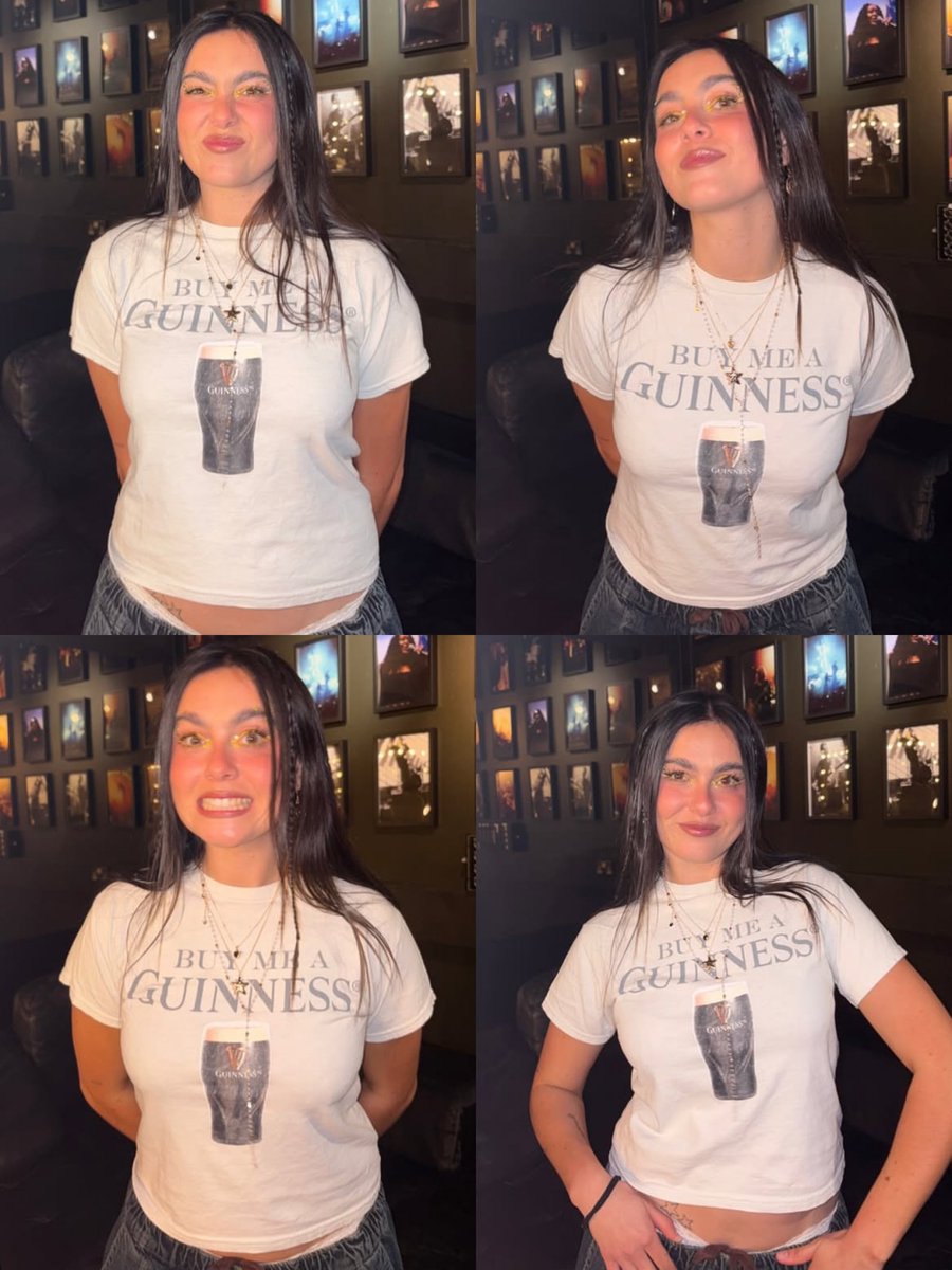 Ella paso de no gustarle la cerveza a llevar una camiseta que dice " Buy me a Guinness", ya es una más de nosotras 😂
