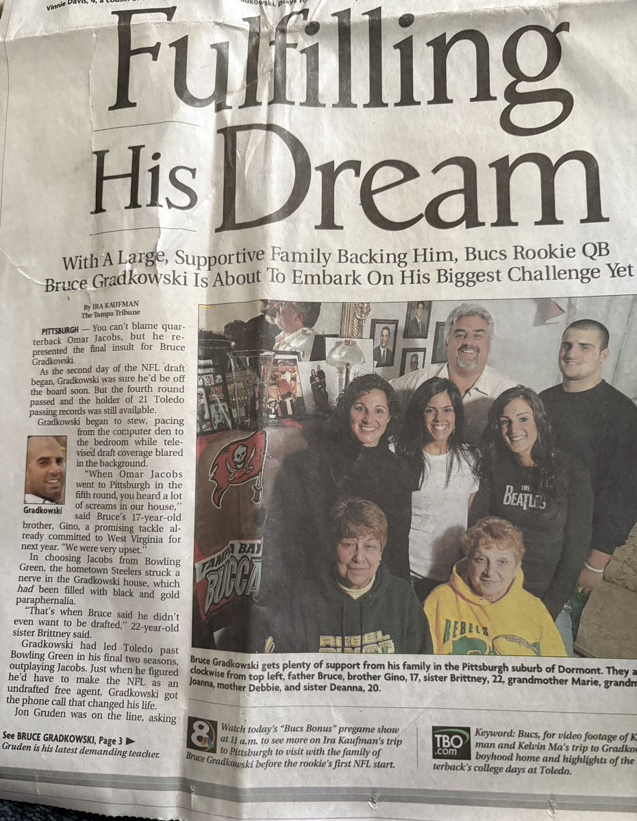 bgradkowski5's tweet image. Hard to believe it’s been 20 years since I was drafted to Tampa Bay.
Moments like that remind me how many people played a role in the journey.
Anything worth achieving at a high level takes a great team around you.
Grateful for my family, friends, and coaches who helped make it