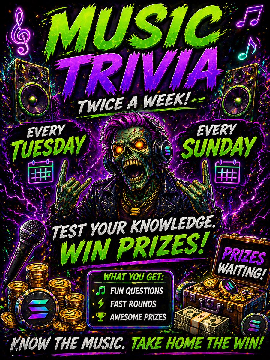 WGA_RiseUp's tweet photo. 🎰🧟‍♂️ SOL SPIN SUNDAY IS LOADING with more MUSIC TRIVIA 🧟‍♂️🎰

The wheel’s coming back… and you already know it’s about to get wild. Bigger pot. Bigger spins.

You have a few more days to study up for another round of music trivia 

Don’t miss it — lock it in now:
https://t.co/as3SyUfsLW

Tap the link. Set the reminder. Be there when it hits. 💀🔥