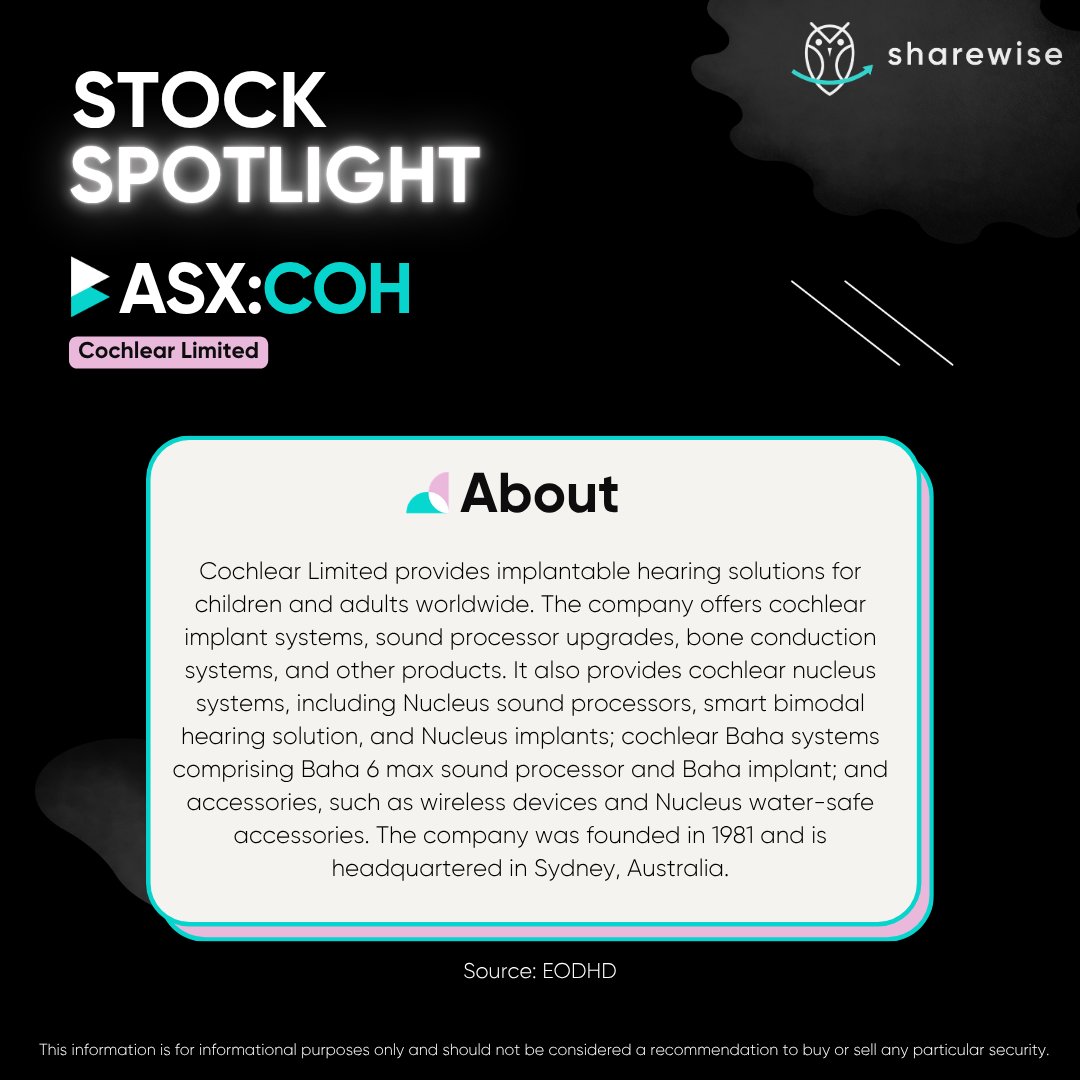 sharewiseau's tweet image. Today's Stock Spotlight is ASX-listed Cochlear Ltd (ASX:COH).

Find out why we see growth potential in the stock and what key risks are involved.

Read here: hubs.la/Q04dhL4h0

#asx #stocks #shares #sharemarket #stockmarket #cochlearltd #healthcare